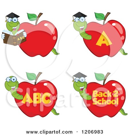 Cartoon of Worms in School Apples - Royalty Free Vector Clipart by Hit Toon