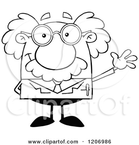 Cartoon of an Outlined Happy Scientist Waving - Royalty Free Vector Clipart by Hit Toon