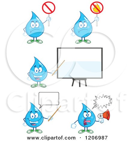 Cartoon of a Blue Water Drop Mascot in Different Poses - Royalty Free Vector Clipart by Hit Toon