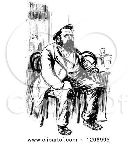 Clipart of a Vintage Black and White Man Sitting - Royalty Free Vector Illustration by Prawny Vintage
