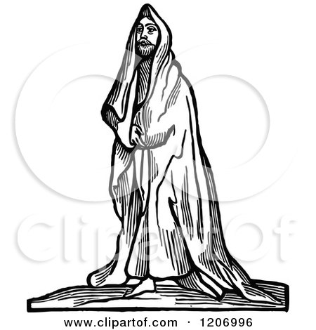 Clipart of a Vintage Black and White Robed Man - Royalty Free Vector Illustration by Prawny Vintage