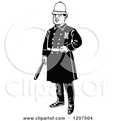 Clipart of a Vintage Black and White Police Man - Royalty Free Vector Illustration by Prawny Vintage