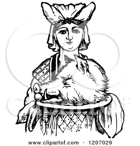 Clipart of a Vintage Black and White Woman Serving a Pigs Head - Royalty Free Vector Illustration by Prawny Vintage