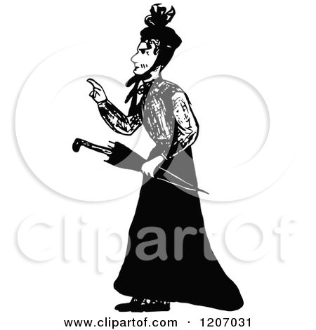 Clipart of a Vintage Black and White Lady Pointing - Royalty Free Vector Illustration by Prawny Vintage