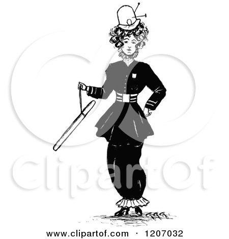 Clipart of a Vintage Black and White Police Woman - Royalty Free Vector Illustration by Prawny Vintage