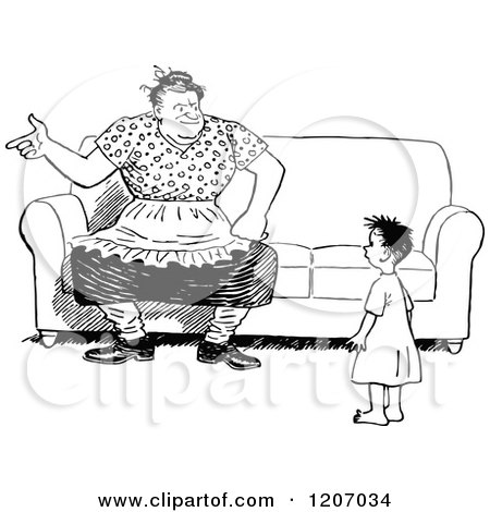 Clipart of a Vintage Black and White Mother and Son by a Couch - Royalty Free Vector Illustration by Prawny Vintage