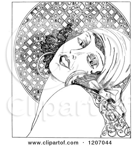 Clipart of a Vintage Black and White Elegant Lady - Royalty Free Vector Illustration by Prawny Vintage