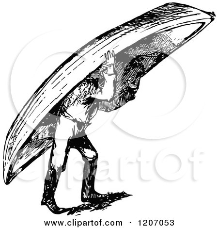 Clipart of a Vintage Black and White Man Carrying a Boat - Royalty Free Vector Illustration by Prawny Vintage