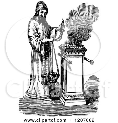 Clipart of a Vintage Black and White Hebrew Priest Offering Incense - Royalty Free Vector Illustration by Prawny Vintage