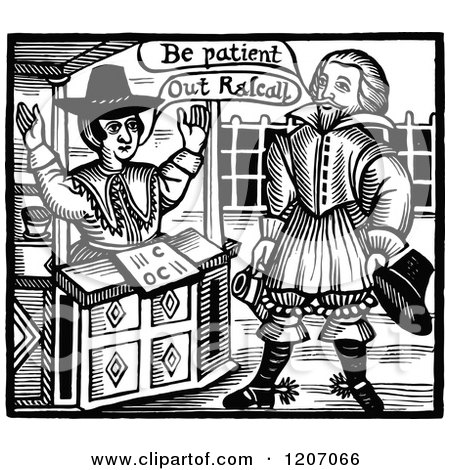 Clipart of Vintage Black and White Elizabethan Men Talking - Royalty Free Vector Illustration by Prawny Vintage