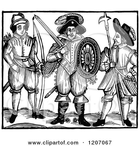 Clipart of Vintage Black and White Elizabethan Men - Royalty Free Vector Illustration by Prawny Vintage