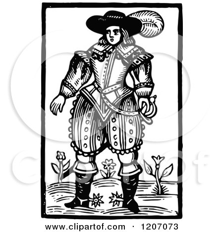 Clipart of a Vintage Black and White Elizabethan Man - Royalty Free Vector Illustration by Prawny Vintage