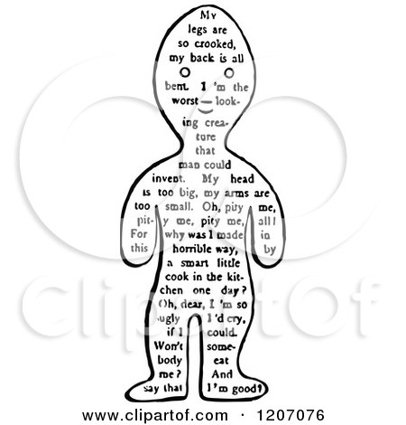 Clipart of a Vintage Black and White Text Gingerbread Man - Royalty Free Vector Illustration by Prawny Vintage