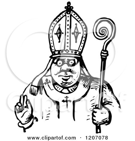 Clipart of a Vintage Black and White Pope - Royalty Free Vector Illustration by Prawny Vintage