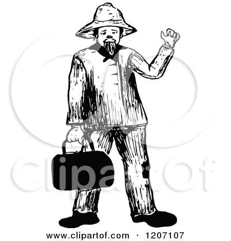 Clipart of a Vintage Black and White Man with a Bag - Royalty Free Vector Illustration by Prawny Vintage