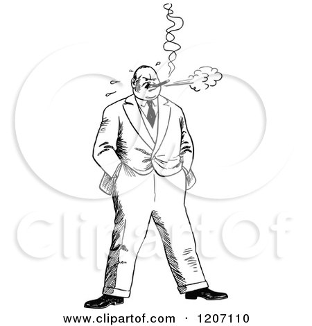Clipart of a Vintage Black and White Stressed Man Smoking - Royalty Free Vector Illustration by Prawny Vintage