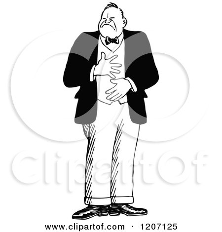 Clipart of a Vintage Black and White Man with a Sore Tummy - Royalty Free Vector Illustration by Prawny Vintage
