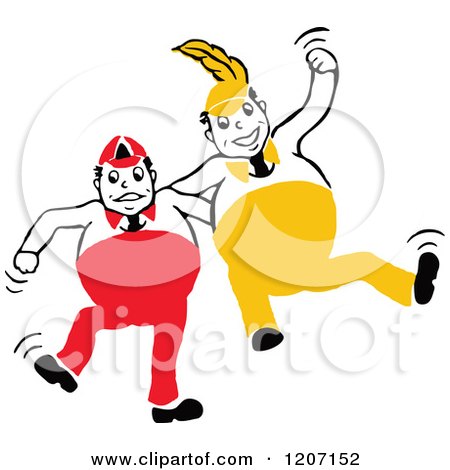 Clipart of Yellow and Red Tweedle Dee and Tweedle Dum - Royalty Free Vector Illustration by Prawny Vintage