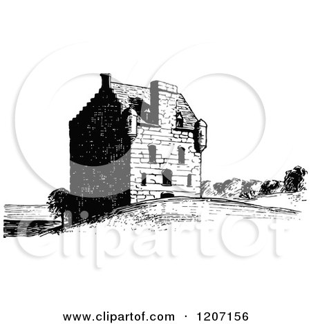 Clipart of Vintage Black and White Lauriston Castle - Royalty Free Vector Illustration by Prawny Vintage