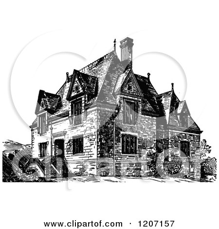 Clipart of a Vintage Black and White House - Royalty Free Vector Illustration by Prawny Vintage