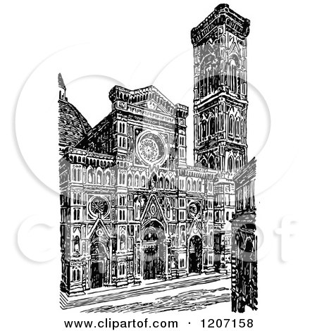 Clipart of a Vintage Black and White Florence Cathedral - Royalty Free Vector Illustration by Prawny Vintage