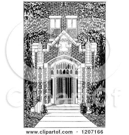 Clipart of a Vintage Black and White Architectural Scene - Royalty Free Vector Illustration by Prawny Vintage