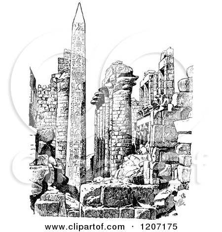 Clipart of a Vintage Black and White Obelisk and Ruins - Royalty Free Vector Illustration by Prawny Vintage
