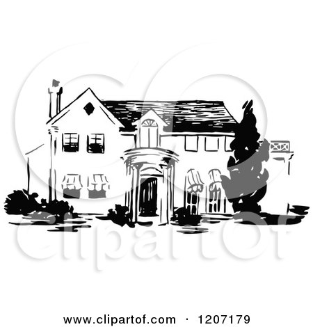 Clipart of a Vintage Black and White Two Story House - Royalty Free Vector Illustration by Prawny Vintage