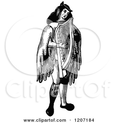 Clipart of a Vintage Black and White Harp Player - Royalty Free Vector Illustration by Prawny Vintage