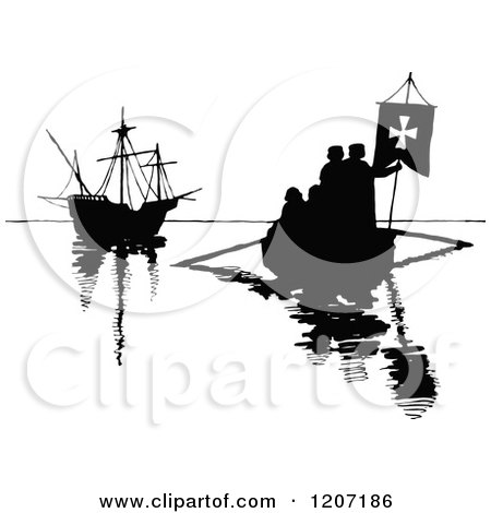 Clipart of Vintage Black and White Silhouetted Boats - Royalty Free Vector Illustration by Prawny Vintage