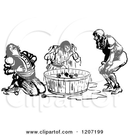 Clipart of Vintage Black and White People Bobbing for Apples - Royalty Free Vector Illustration by Prawny Vintage