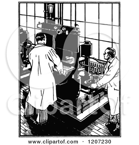 Clipart of a Vintage Black and White Hydraulic Press Testing Machine - Royalty Free Vector Illustration by Prawny Vintage