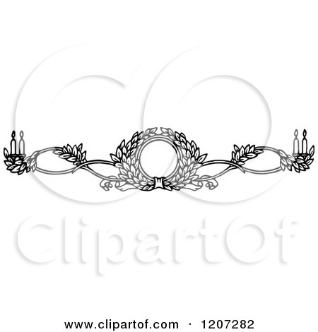 Clipart of a Vintage Black and White Floral Wreath and Candle Rule Border - Royalty Free Vector Illustration by Prawny Vintage