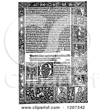 Clipart of a Vintage Black and White Medieval Book Page - Royalty Free Vector Illustration by Prawny Vintage