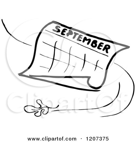 Clipart of a Vintage Black and White September Calendar with a Leaf - Royalty Free Vector Illustration by Prawny Vintage