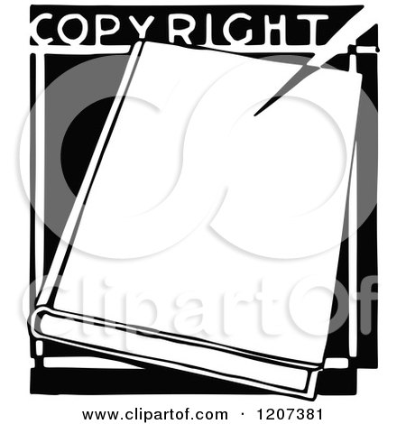 Clipart of a Vintage Black and White Book and Copyright Text - Royalty Free Vector Illustration by Prawny Vintage