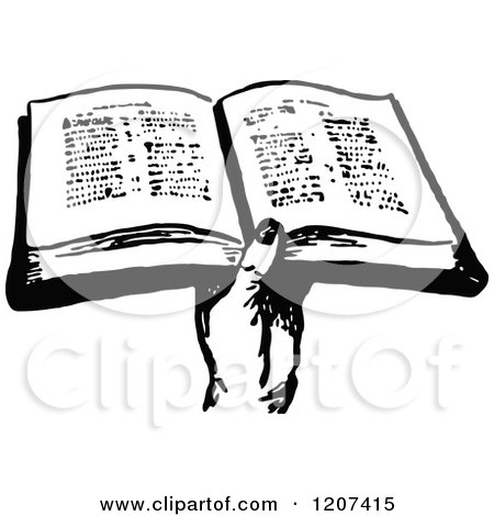 Clipart of a Vintage Black and White Hand Holding a Bible - Royalty Free Vector Illustration by Prawny Vintage