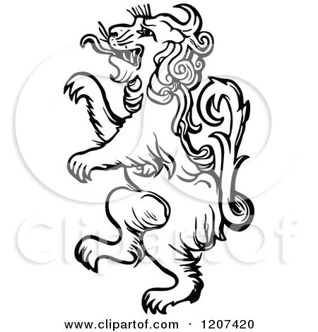 Clipart of a Vintage Black and White Standing Lion - Royalty Free Vector Illustration by Prawny Vintage