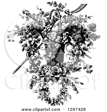 Clipart of a Vintage Black and White Flower Basket - Royalty Free Vector Illustration by Prawny Vintage