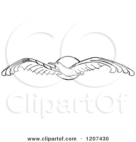 Clipart of a Vintage Black and White Flying Seagull and Sun - Royalty Free Vector Illustration by Prawny Vintage