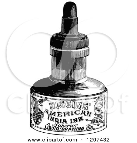 Clipart of a Vintage Black and White Ink Bottle - Royalty Free Vector Illustration by Prawny Vintage