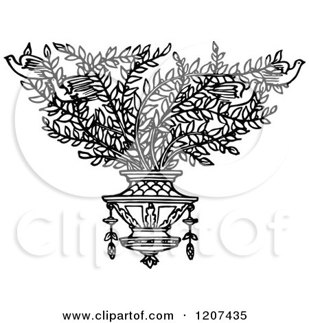 Clipart of a Vintage Black and White Shrub with Birds - Royalty Free Vector Illustration by Prawny Vintage