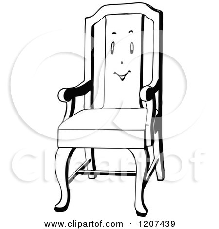 Clipart of a Vintage Black and White Chair with a Face - Royalty Free Vector Illustration by Prawny Vintage