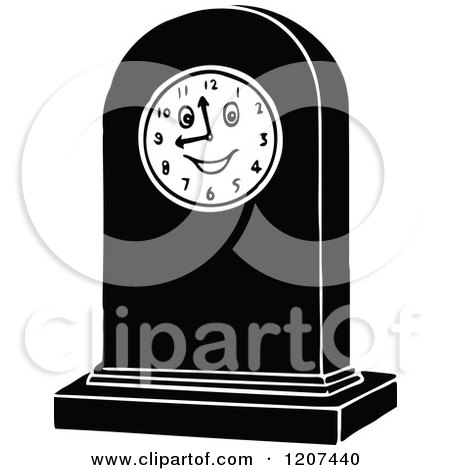 Clipart of a Vintage Black and White Clock with a Face - Royalty Free Vector Illustration by Prawny Vintage