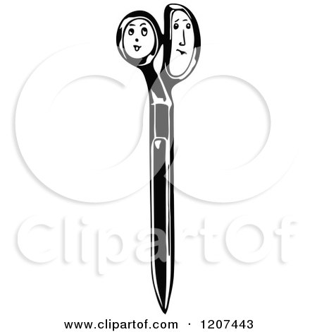 Clipart of a Vintage Black and White Scissors with Faces - Royalty Free Vector Illustration by Prawny Vintage
