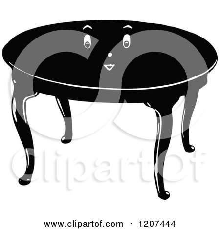 Clipart of a Vintage Black and White Table with a Face - Royalty Free Vector Illustration by Prawny Vintage