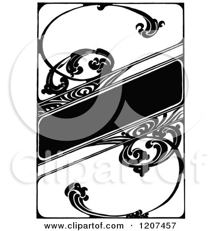 Clipart of a Vintage Black and White Floral Artistic Banner - Royalty Free Vector Illustration by Prawny Vintage