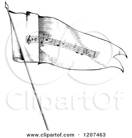Clipart of a Vintage Black and White Music Flag - Royalty Free Vector Illustration by Prawny Vintage