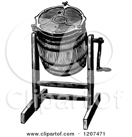 Clipart of a Vintage Black and White Barrel Butter Churn - Royalty Free Vector Illustration by Prawny Vintage