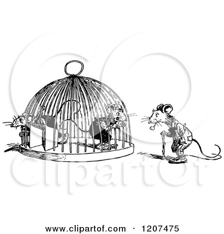 Clipart of a Vintage Black and White Mouse Trap - Royalty Free Vector Illustration by Prawny Vintage